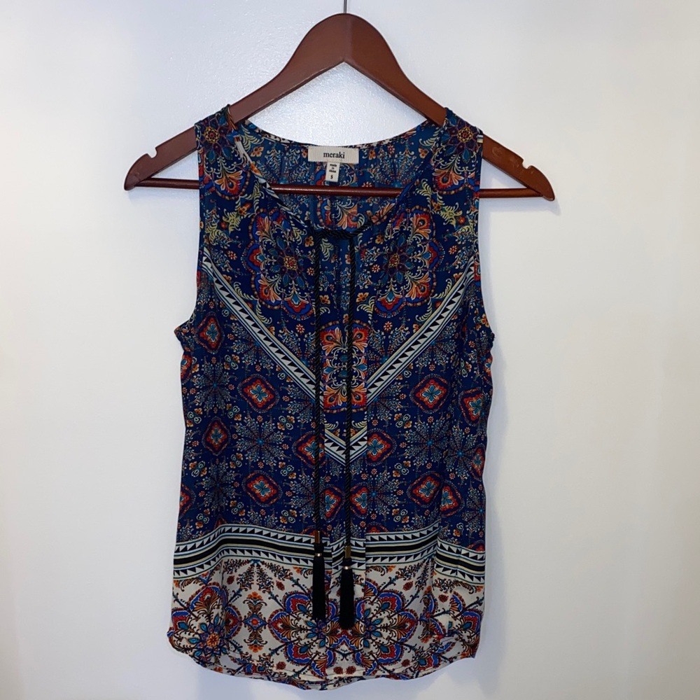 Meraki Navy Paisley Tie-Front Camisole